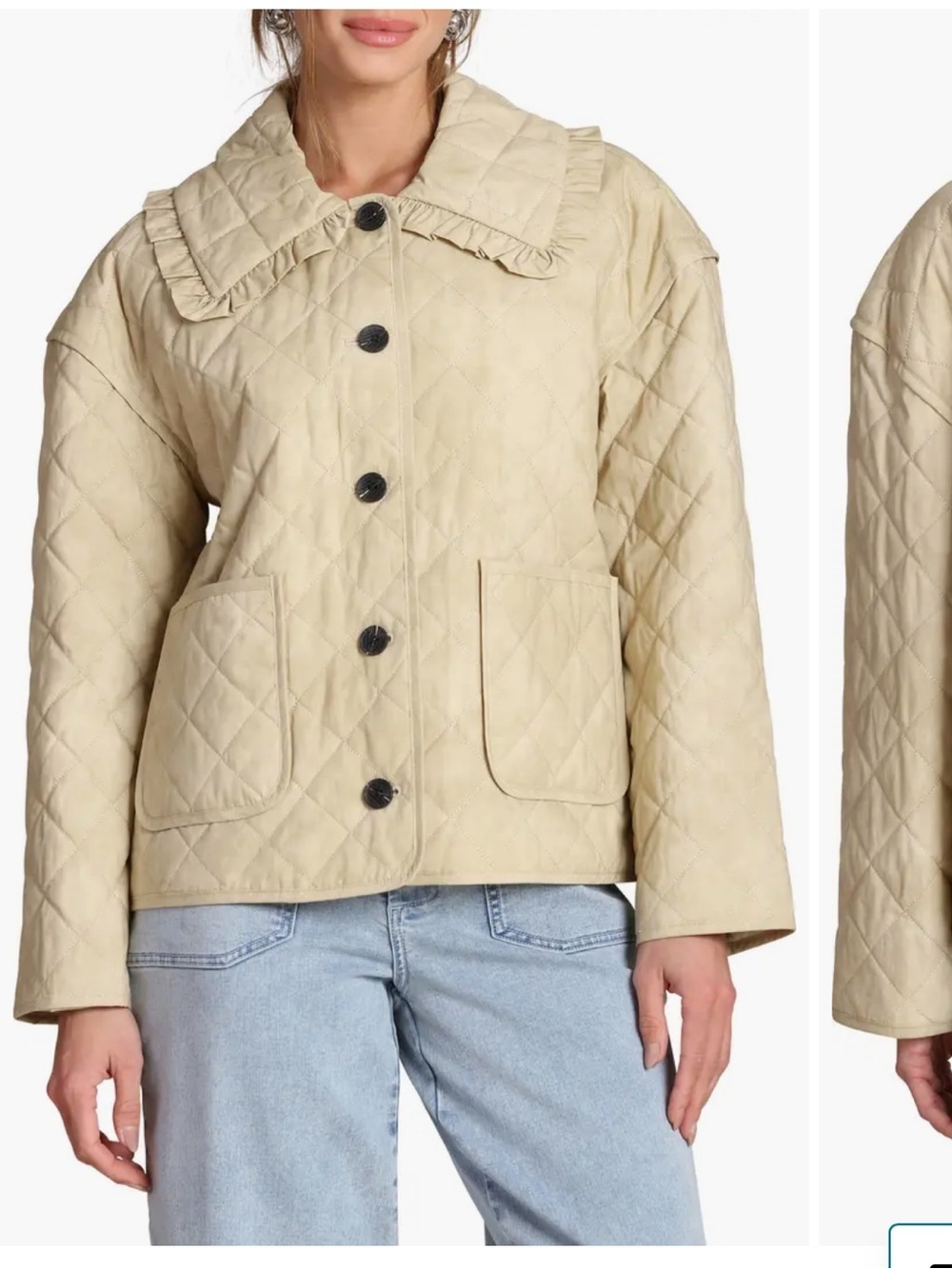 Bagatelle Quilted cotton Ruffle-Collar Jacket in Beige NWT size L